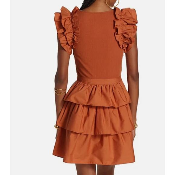Ulla Johnson Dress Womens 14 Hanna Ruffle Mini Tiered Boho Summer Orange Chic - Picture 5 of 15